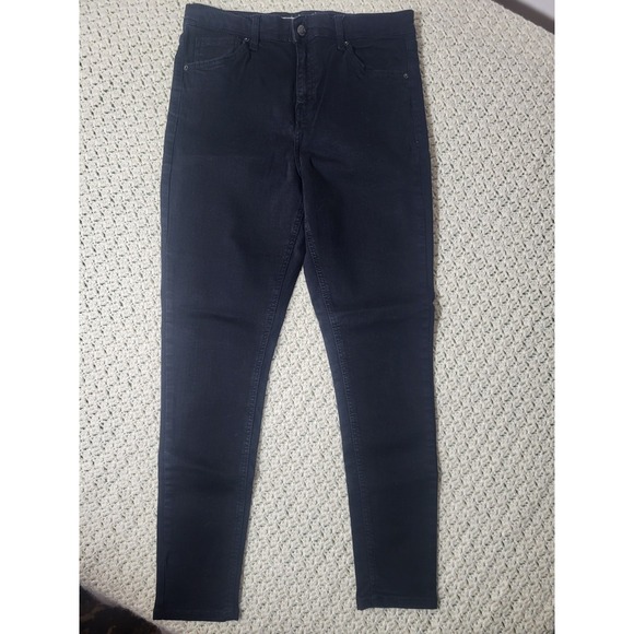 Topshop Denim - Topshop Skinny Slim Dark Wash Black Denim Jeans Button Zip Stretch Women's